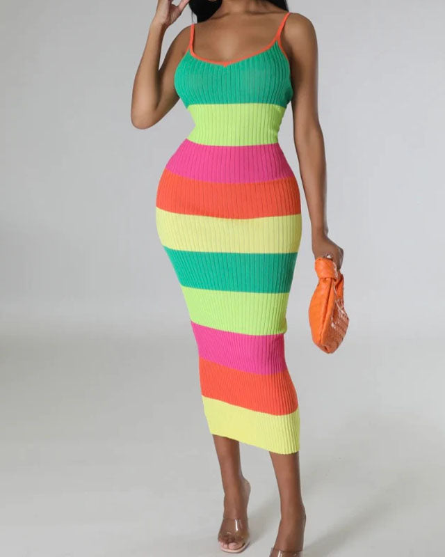 Hollow Rainbow Low Back Slim Dress (Pre-sale)