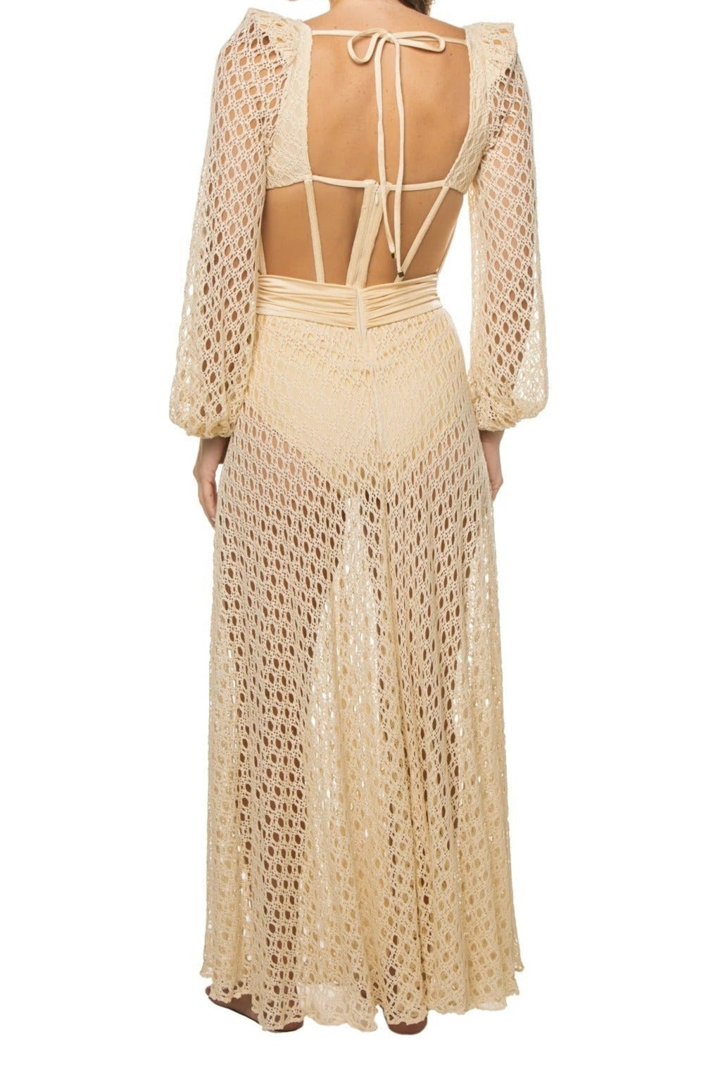 Natural Cutout Stretch-jersey And Crochet-knit Maxi swimsuit