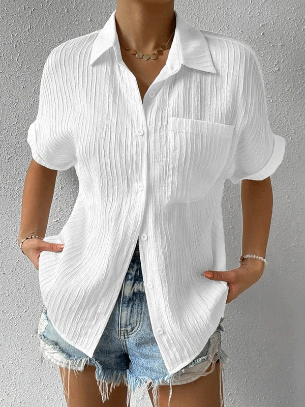 Shirt Collar Casual Buttoned Loose Blouse