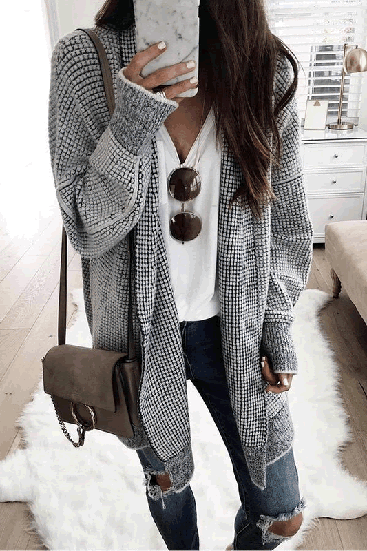 Waffle Texture Cardigan Grey