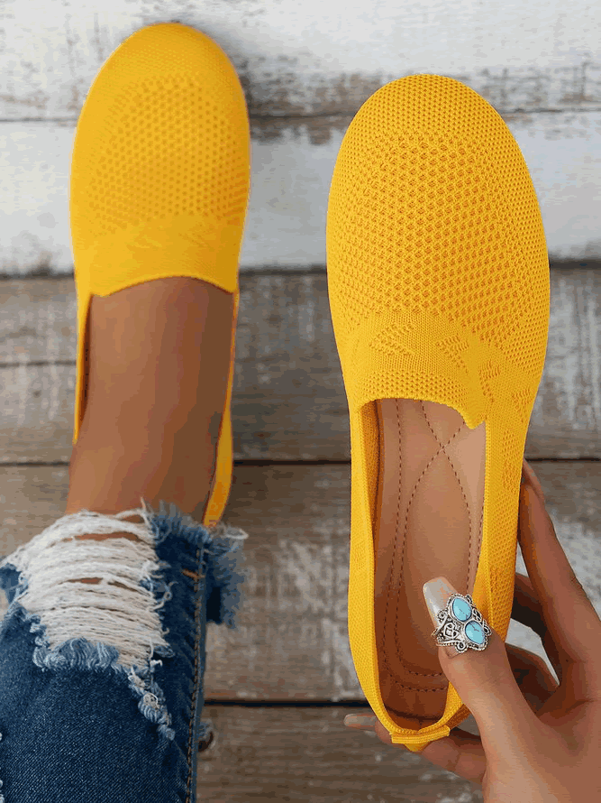 Women's Breathable Mesh Fabric Flat Shoes Yellow