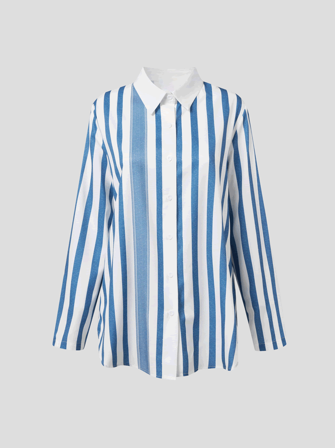 women's Stripes Long Sleeve casual loose shirts