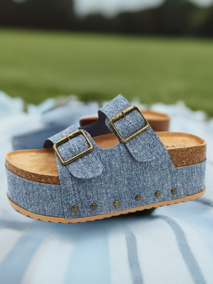 Double Buckle Strap Platform Sandals