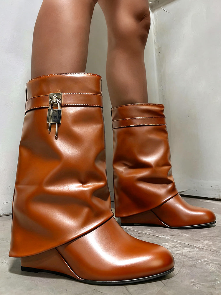 Lock & Key Leather Wedge Calf Booties