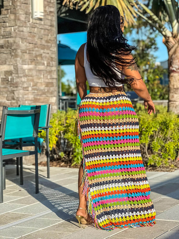 Crochet Fringed Wrap Beach Skirt