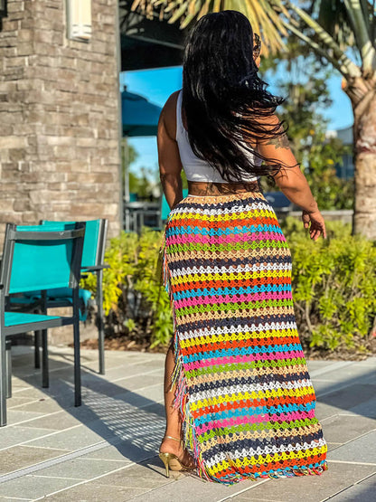 Crochet Fringed Wrap Beach Skirt