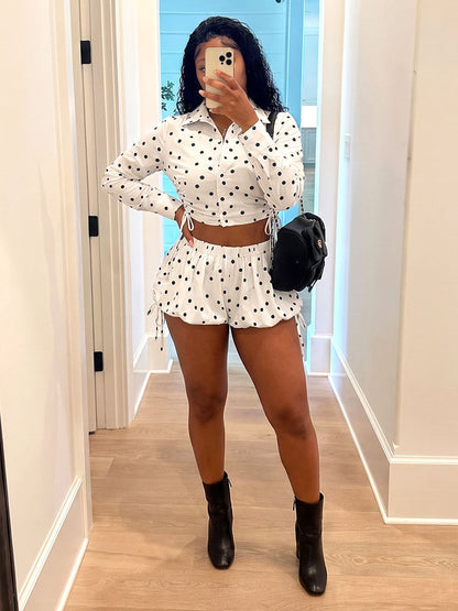 Polka Dot Crop Shirt & Bubble Shorts Set