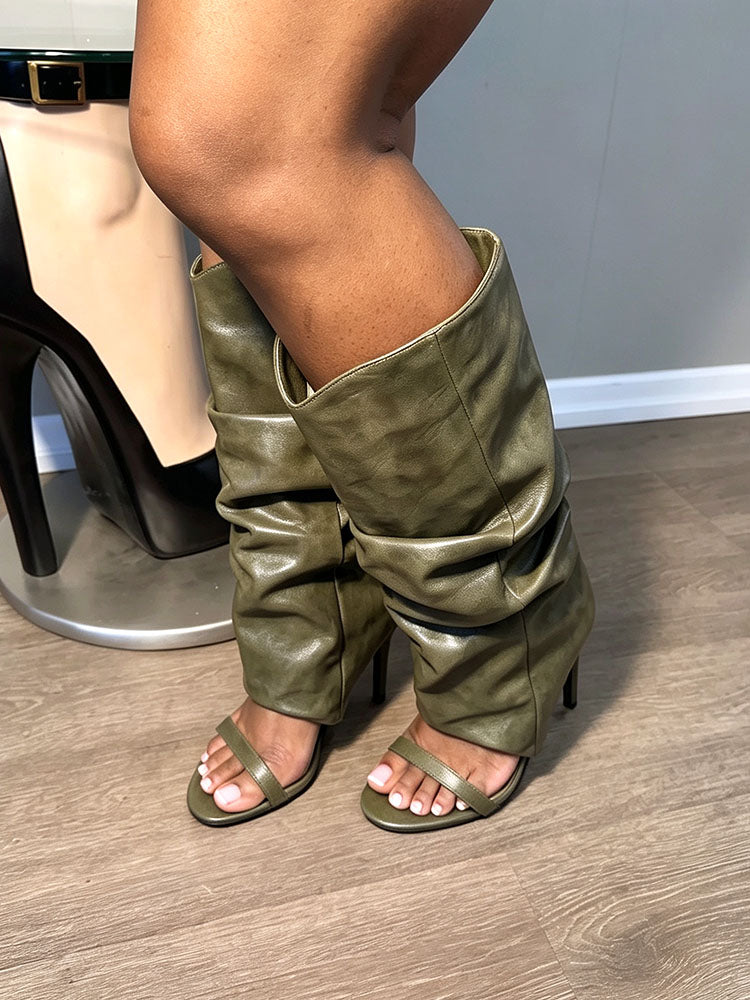 Leather Slouchy Overlay Stiletto Boots