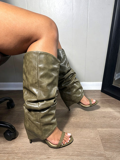 Leather Slouchy Overlay Stiletto Boots