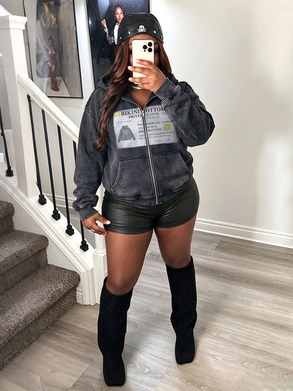Vintage Washed Graphic Hoodie Jacket