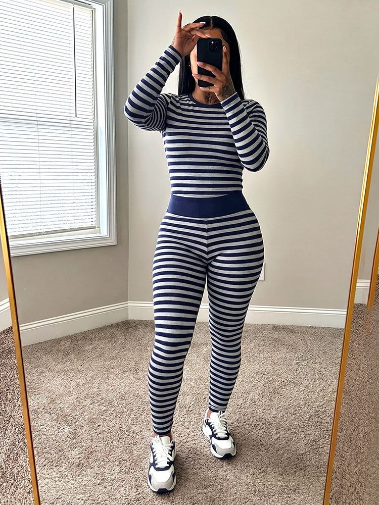 Cozy Striped Loungewear Leggings Set