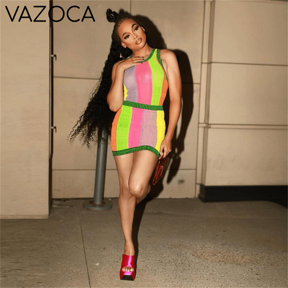 Colorful Striped Mesh Dress