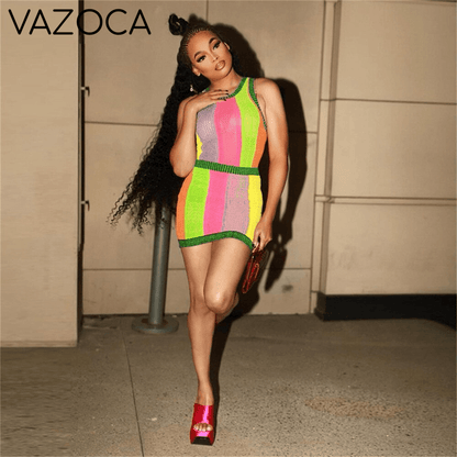 Colorful Striped Mesh Dress