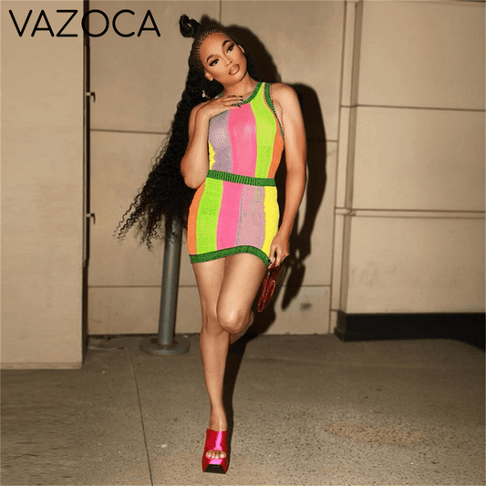 Colorful Striped Mesh Dress