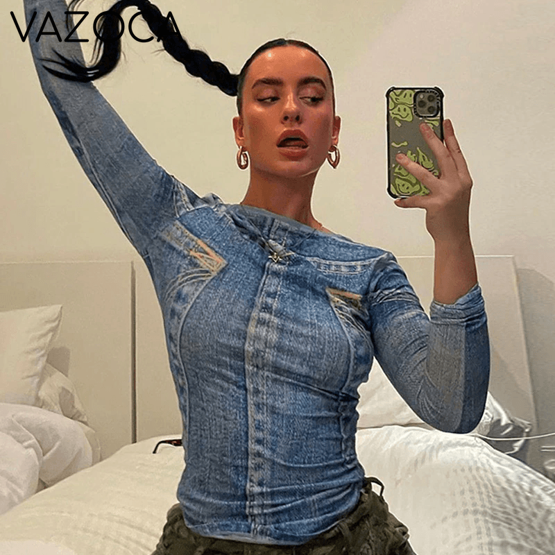 Denim Print Top
