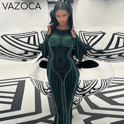 Wave Body Print Maxi Dress