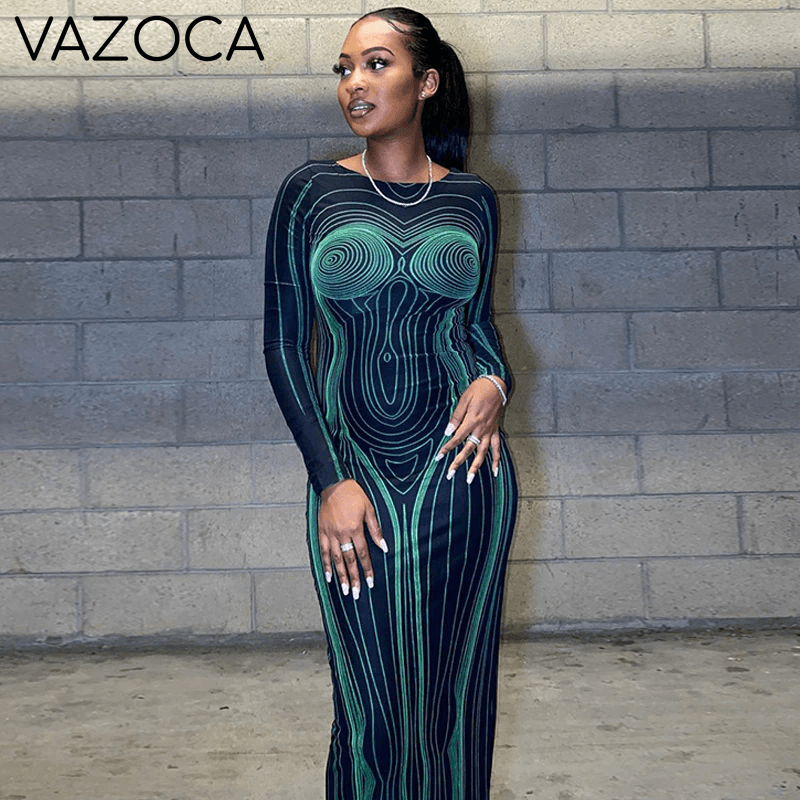 Wave Body Print Maxi Dress