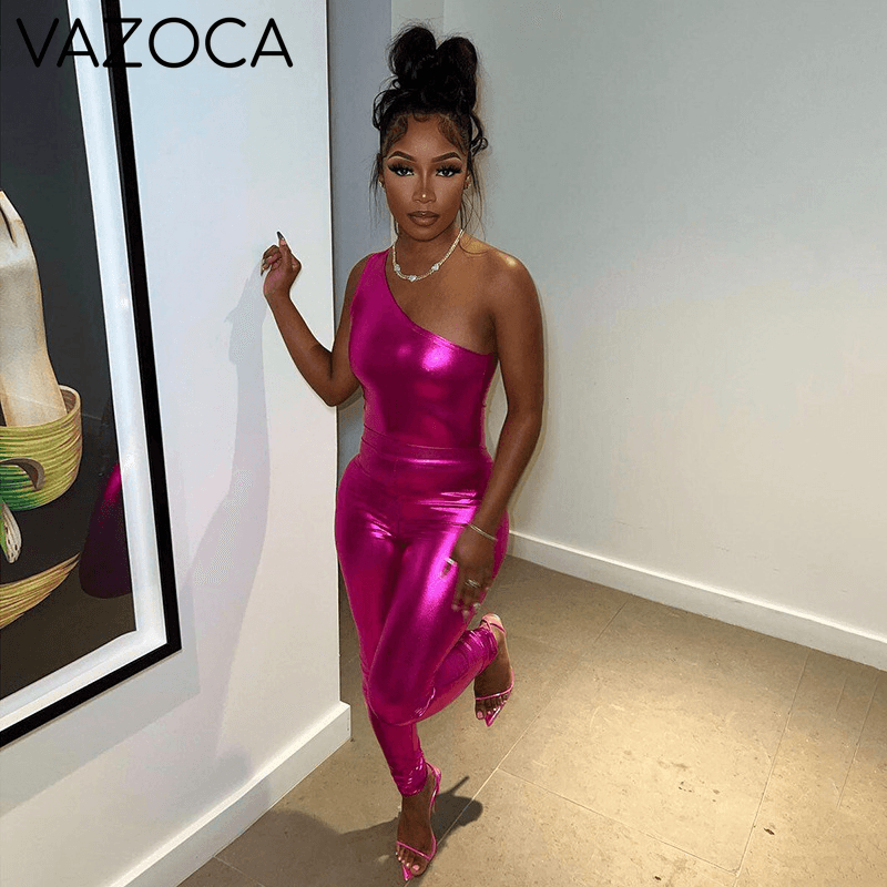 Shiny Metallic Off Shoulder Set