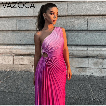 One Shoulder Pleated Elegant Dress