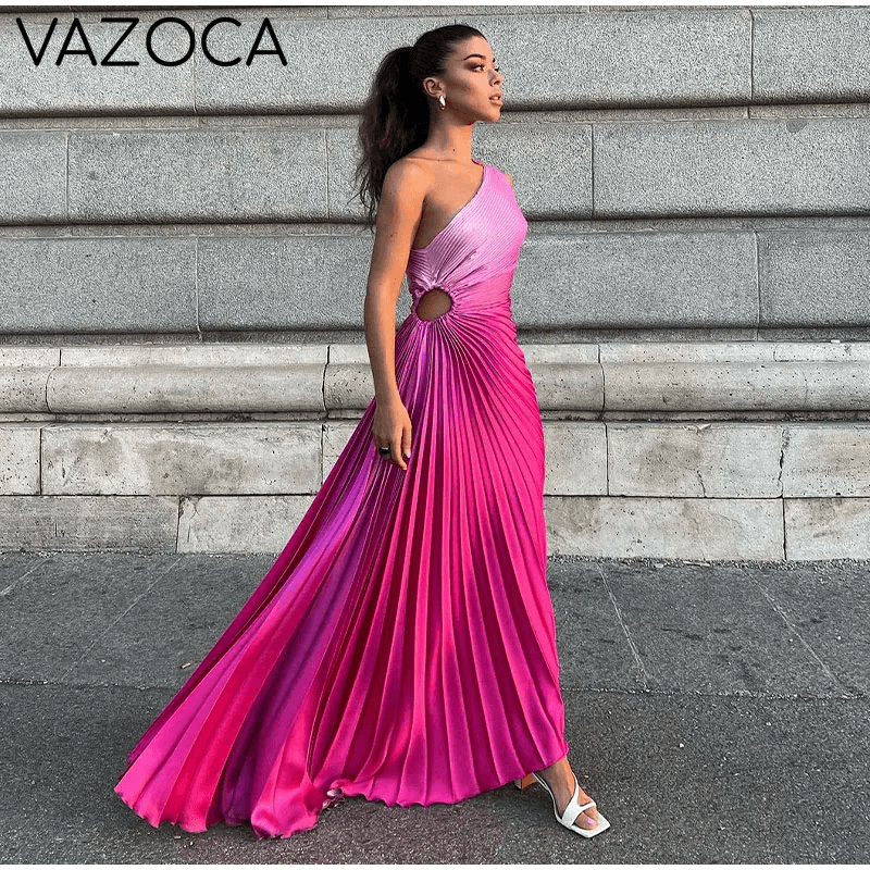 One Shoulder Pleated Elegant Dress