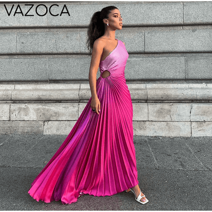 One Shoulder Pleated Elegant Dress