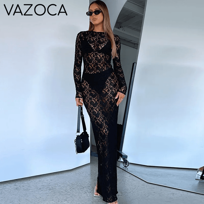 Lace See Through Maxi Dress