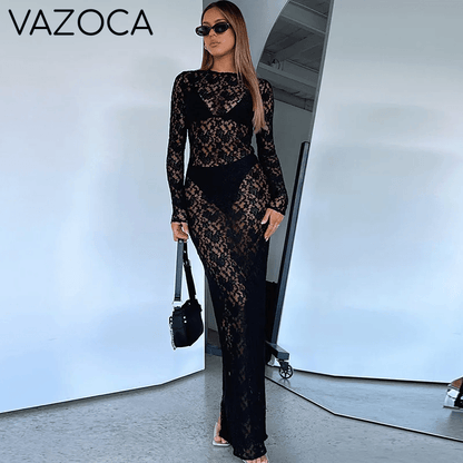 Lace See Through Maxi Dress