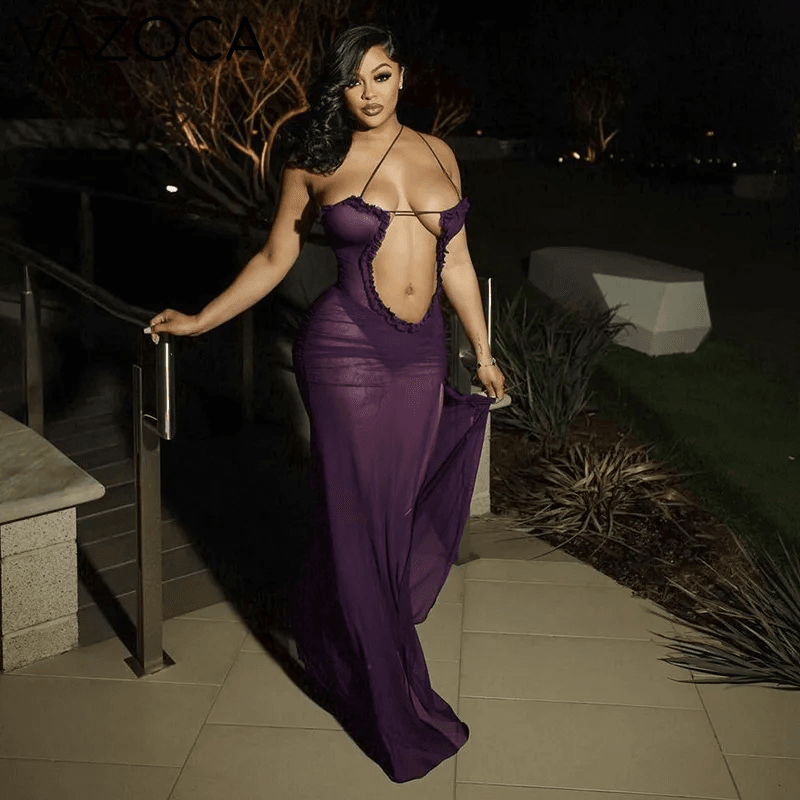 Transparent Mesh Maxi Dress