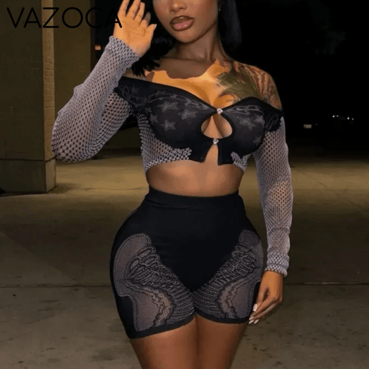 Mesh Long Sleeve Top & Shorts Set