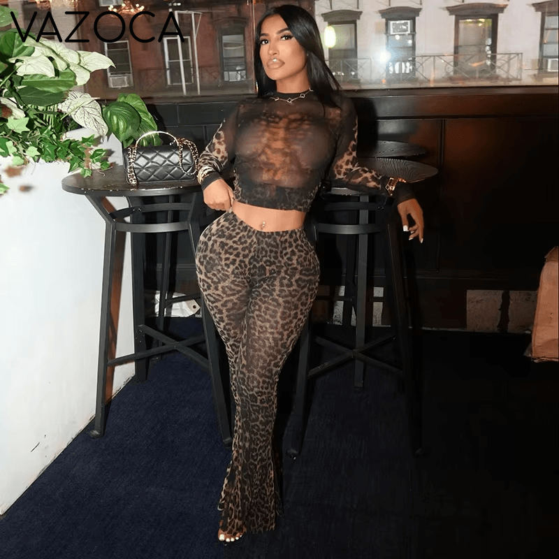 Sheer Leopard Print Mesh Set