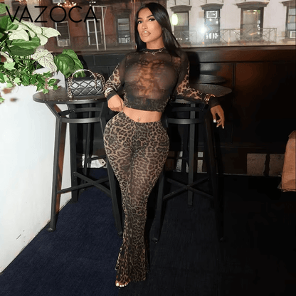 Sheer Leopard Print Mesh Set