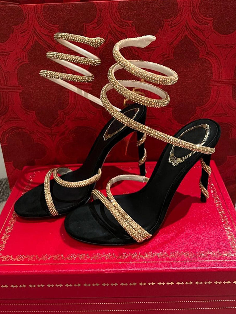 Rhinestone Ankle-Wrap Sandals