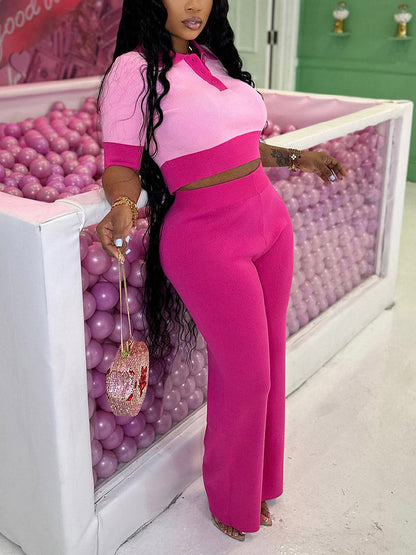 Contrast Crop Top & Pants Set