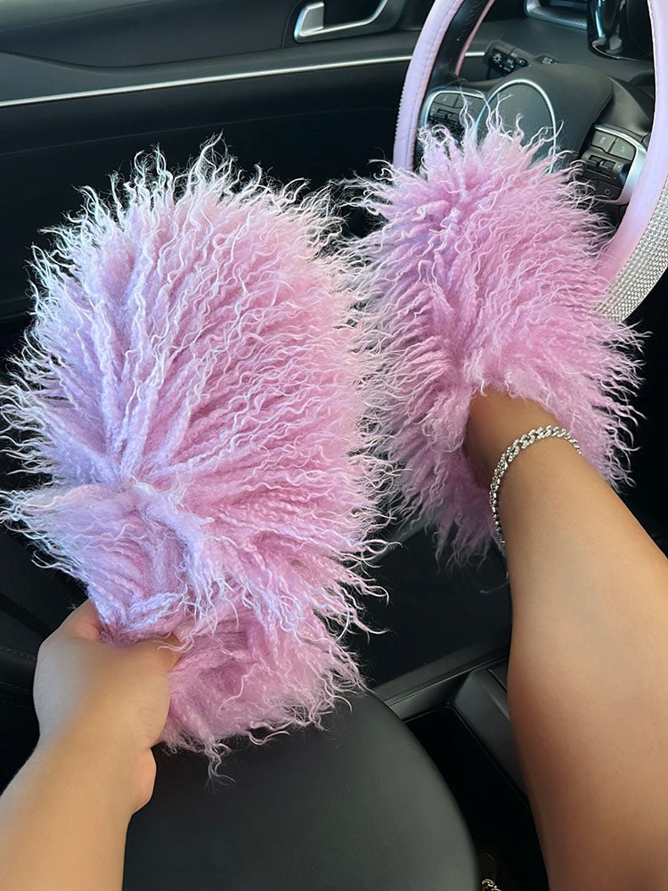 Fluffy Fur Bag & Slides Set