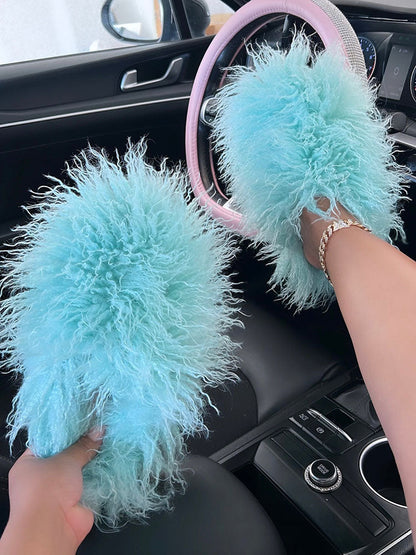 Fluffy Fur Bag & Slides Set