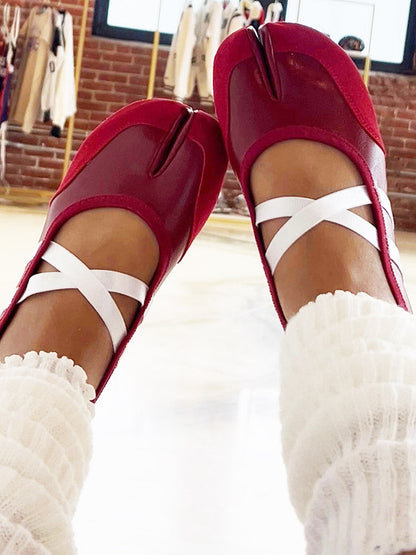 Leather Split Toe Tabi Ballet Flats