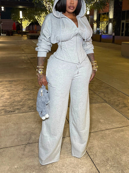 Corset Hoodie Jacket & Wide Pants Set