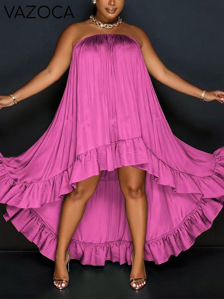 Strapless Ruffle High-Low Dress