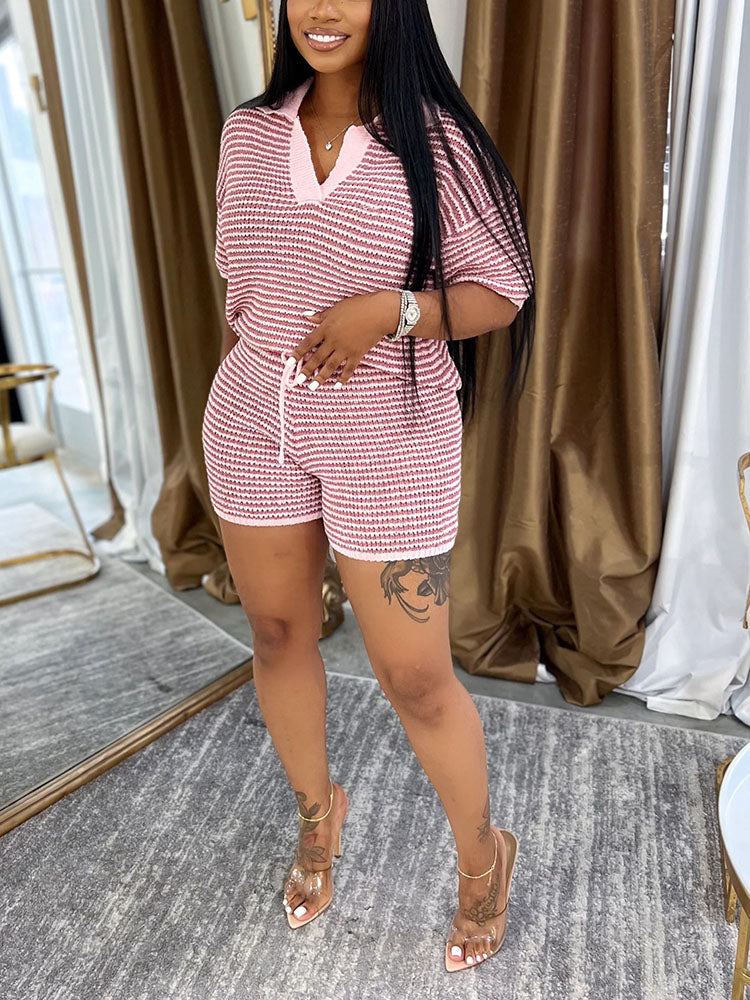 Striped Knit Shorts Set