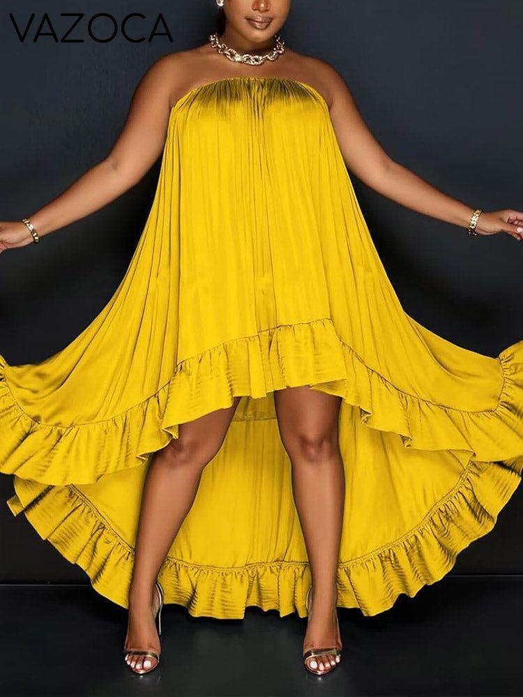 Strapless Ruffle High-Low Dress