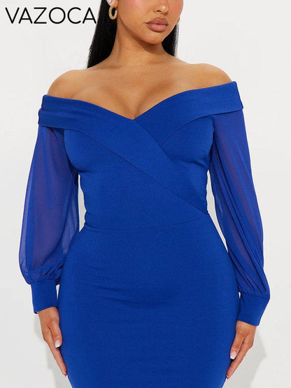 Off Shoulder Mesh Sleeve Midi Dress