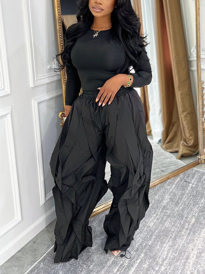 Sleek Top & Windbreaker Pleated Pants Set