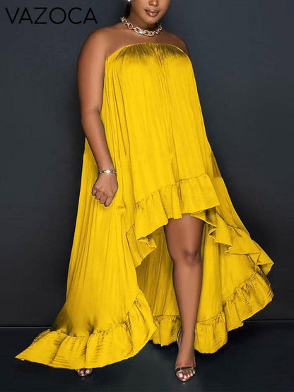 Strapless Ruffle High-Low Dress