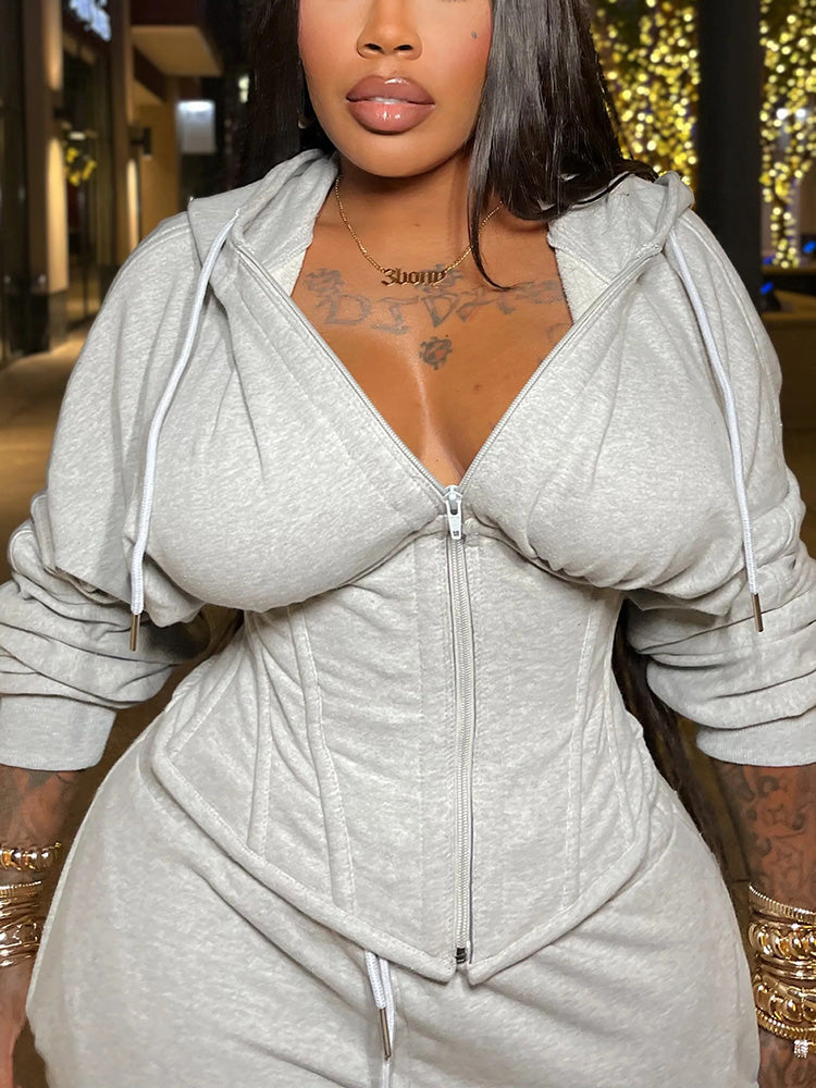 Corset Hoodie Jacket & Wide Pants Set