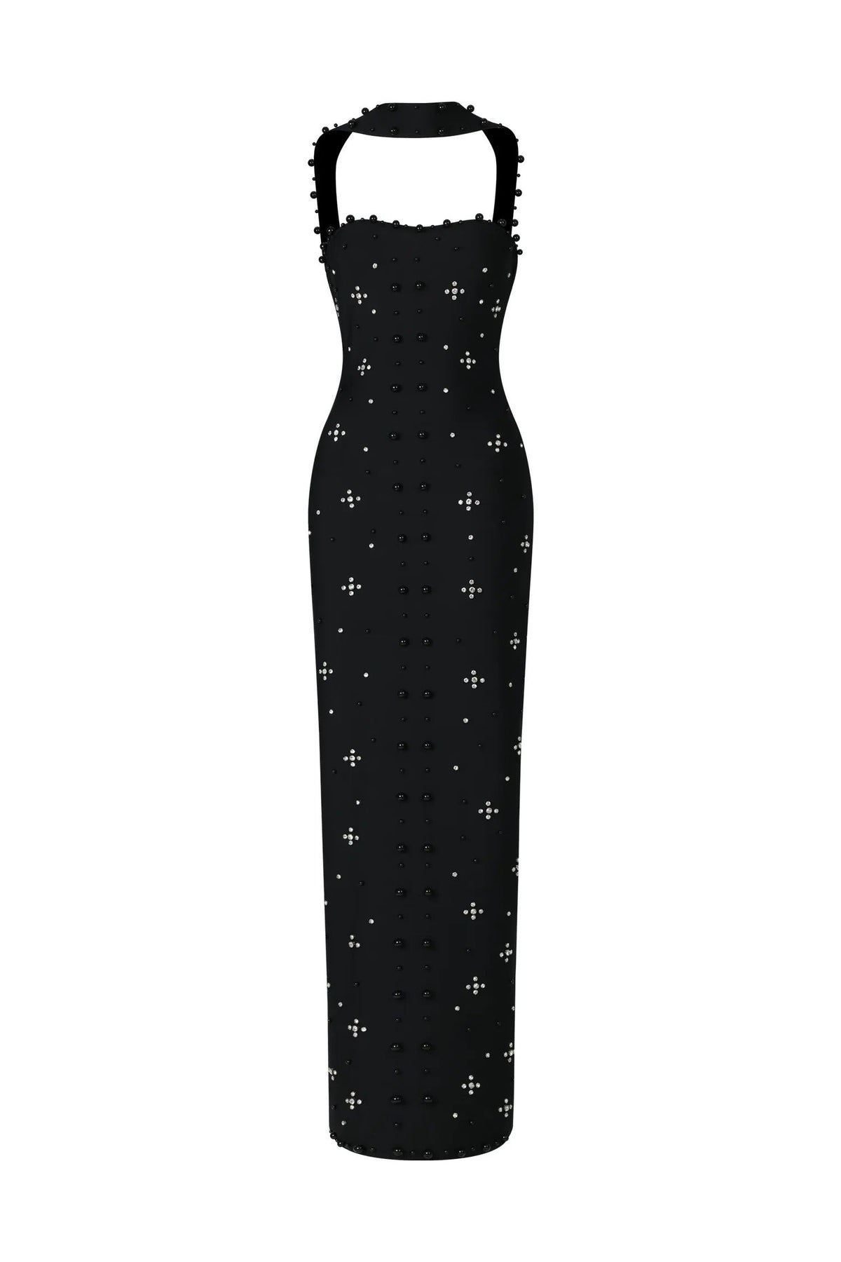 Pearl Embellished Halter Maxi Dress