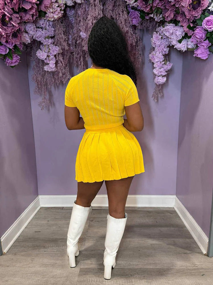Knit Top Mini Pleated Skirt Set
