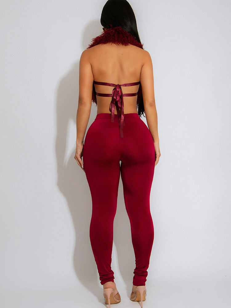 Fur Halter Vest & Leggings Set