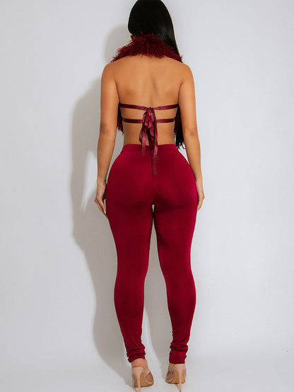 Fur Halter Vest & Leggings Set