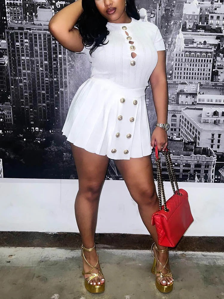 Knit Top Mini Pleated Skirt Set