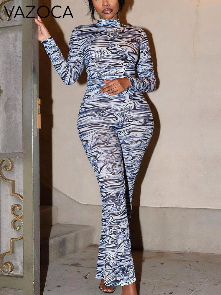 Mesh Crop Top & Flared Pants Set